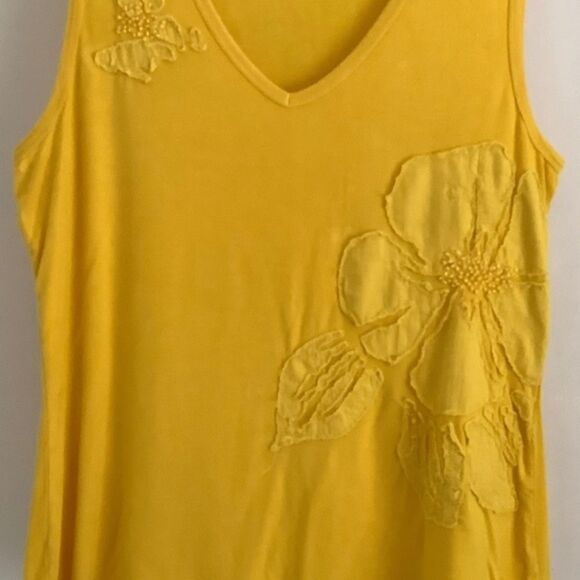CABLE&GAUGE YELLOW EMBROIDERED FLORAL APPLIQUÉ V-NECK SLEEVELESS WOMAN TOP XL - Picture 1 of 6
